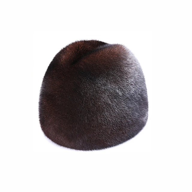 Mink Fur Winter Hat — Top-Hat Crown Silhouette — Deep Black | KIMLUD