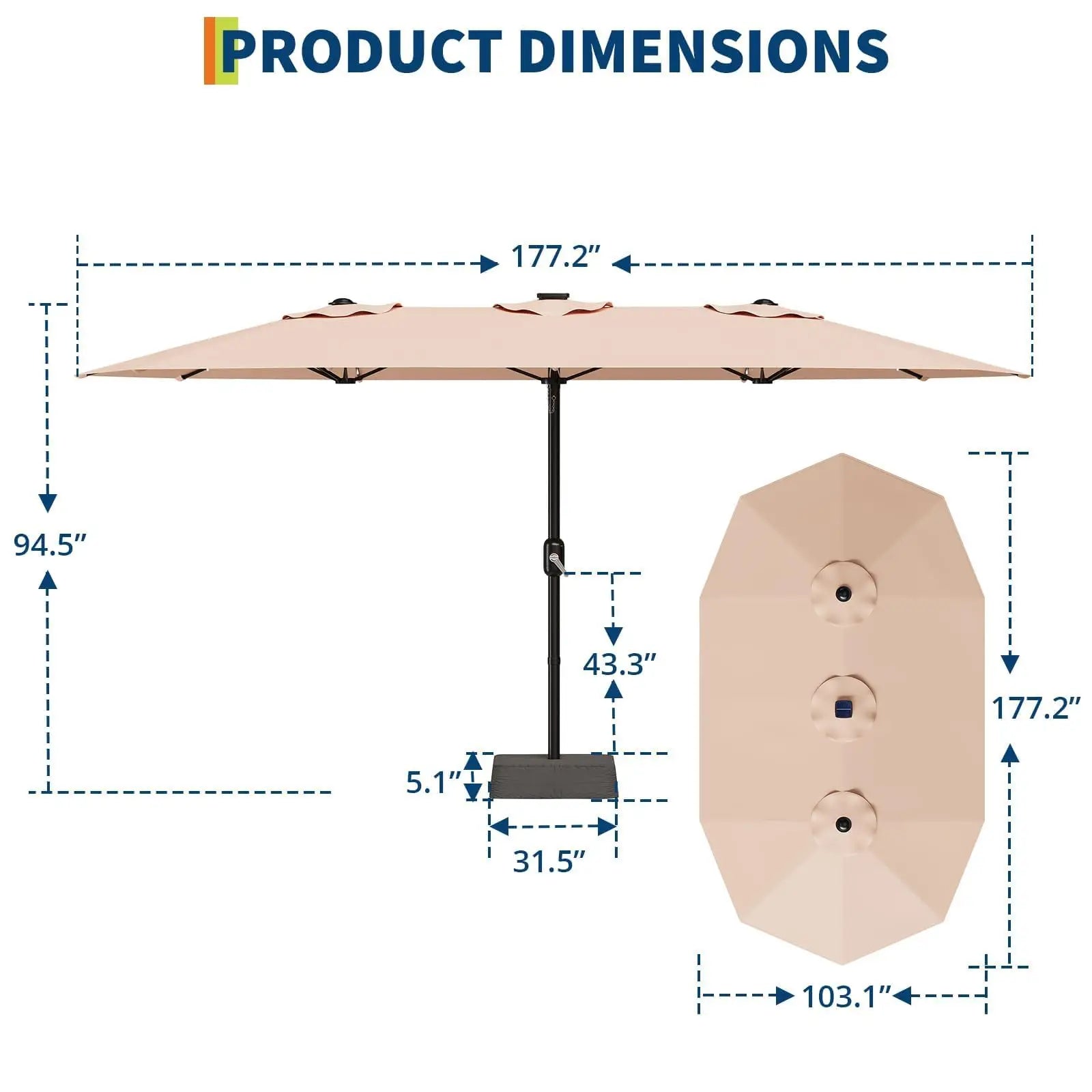 Powder-Coated Metal Crank Umbrella — Beige | KIMLUD