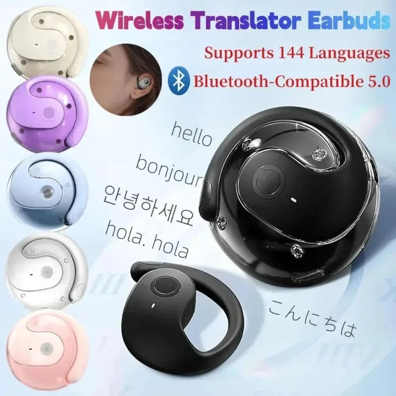 New Bluetooth Headphones AI Real Time Language Translation Earbuds 144 Languages Translator Wireless HiFi Stereo Sound Headph