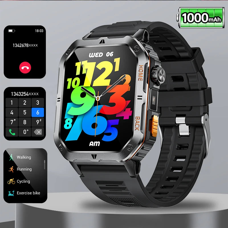 2025 New Military Outdoor 1000 mAh Battery Smart Watch Men GPS Sports Heart Rate IP68 Waterproof BT Calling Smartwatch Man xiaom