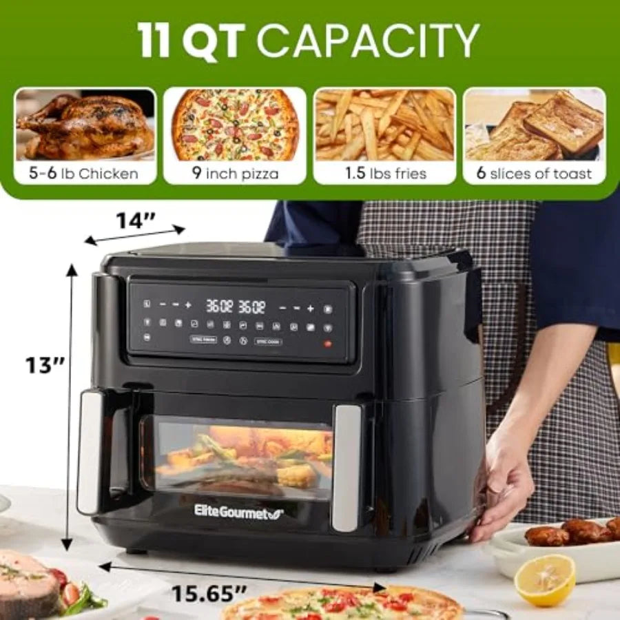 Dual Zone Air Fryer Oven 11QT Divider — Black | KIMLUD