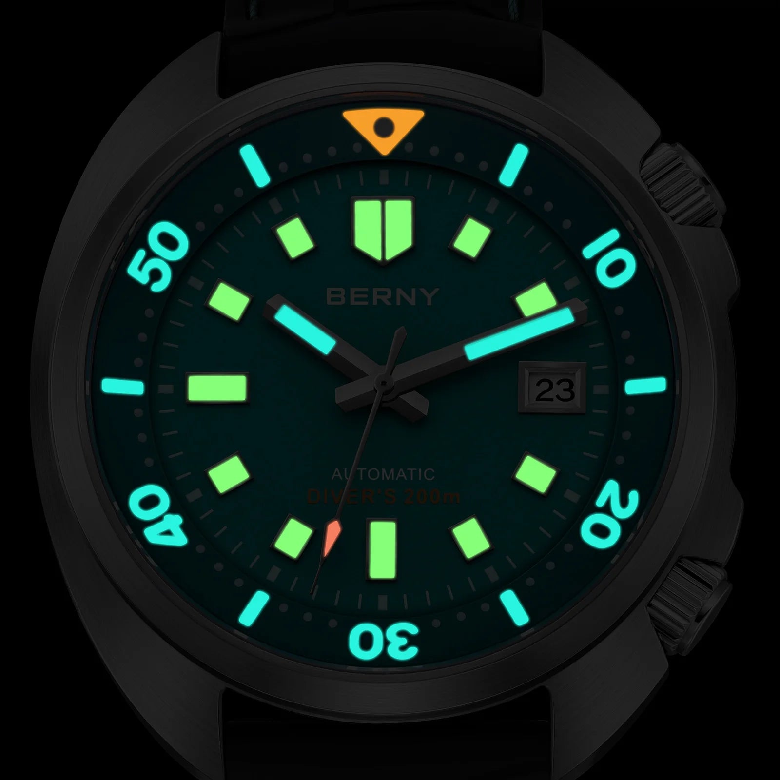 BERNY 20ATM Diver Watch For Men Mechanical Green Dial Original Design NH35 Automatic Sapphire Luxury Diving Luminous Men Watch