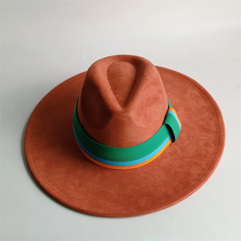Suede Fedora Hat Wide Brim — Grayish Brown | KIMLUD