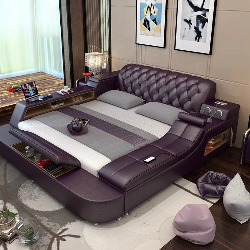 Massage chair double beds frame headboard frame twin luxury multifunctional beds king size storage modern bedroom furniture