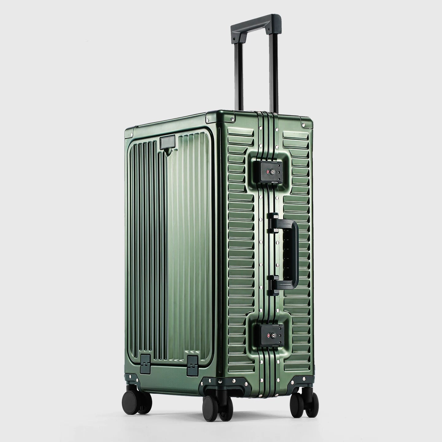 SUSHIMU 20-inch all-aluminum-magnesium alloy luggage with front opening, trolley suitcase, carry-on suitcase, metal travel