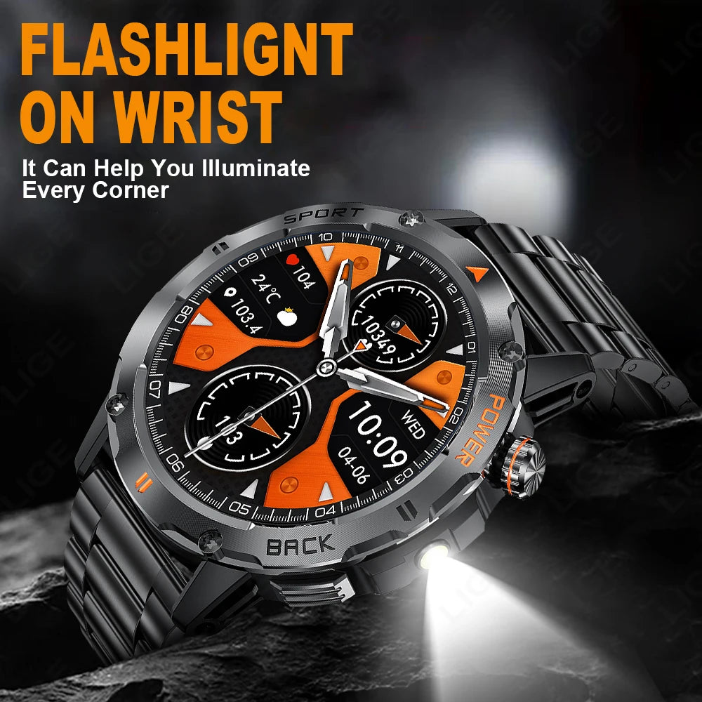 2025 New Outdoor Military Compass Smartwatch Men's 360*360 HD Large Screen Heart Rate Bluetooth Call IP68 Waterproof Smart Watch