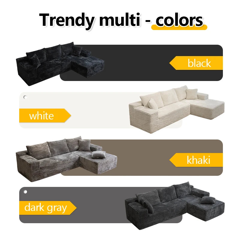 Corduroy L-Shaped Sofa Bed — Deep Seat, 105-Inch — Charcoal Gray | KIMLUD