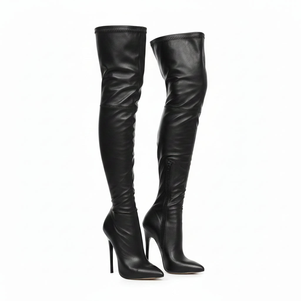 KIMLUD, Black Matte Leather Over the Knee Boots Pointed Toe Stiletto High Heel Side Zipper Women Shoes 2024 Sexy Zapatos Para Mujere, KIMLUD Womens Clothes