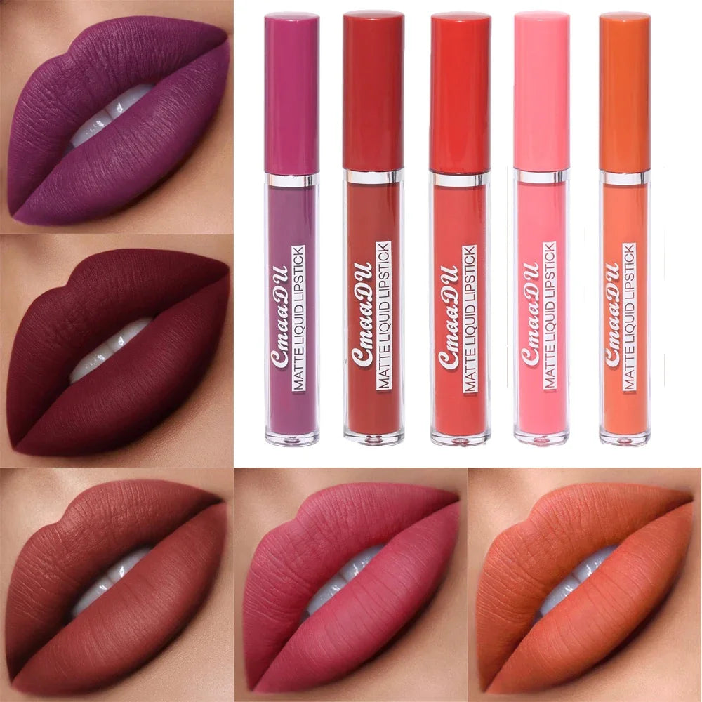 Nude Velvet Matte Lipstick Long Lasting Waterproof Rendering Non-stick Cup Makeup Lip Glaze Lips Liner Pencil Woman Cosmetics