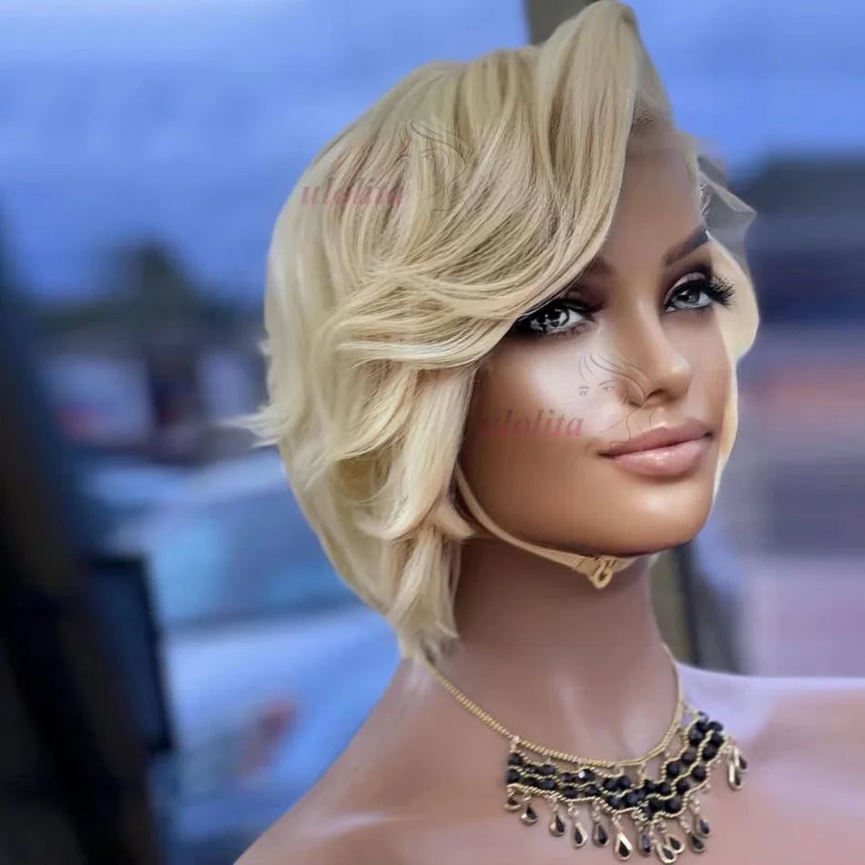Pixie Cut Wig Human Hair Lace Front — Elegant Blonde | KIMLUD