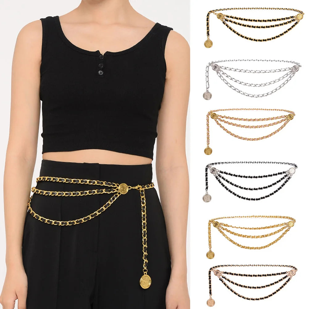 Metal Tassel Chain Waist Belt Retro Pendant Decoration — Gold-Tone | KIMLUD