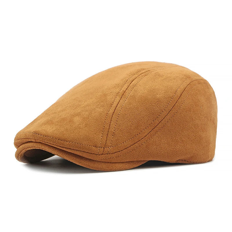 Suede Beret Herringbone Flat Cap Classic — Black | KIMLUD