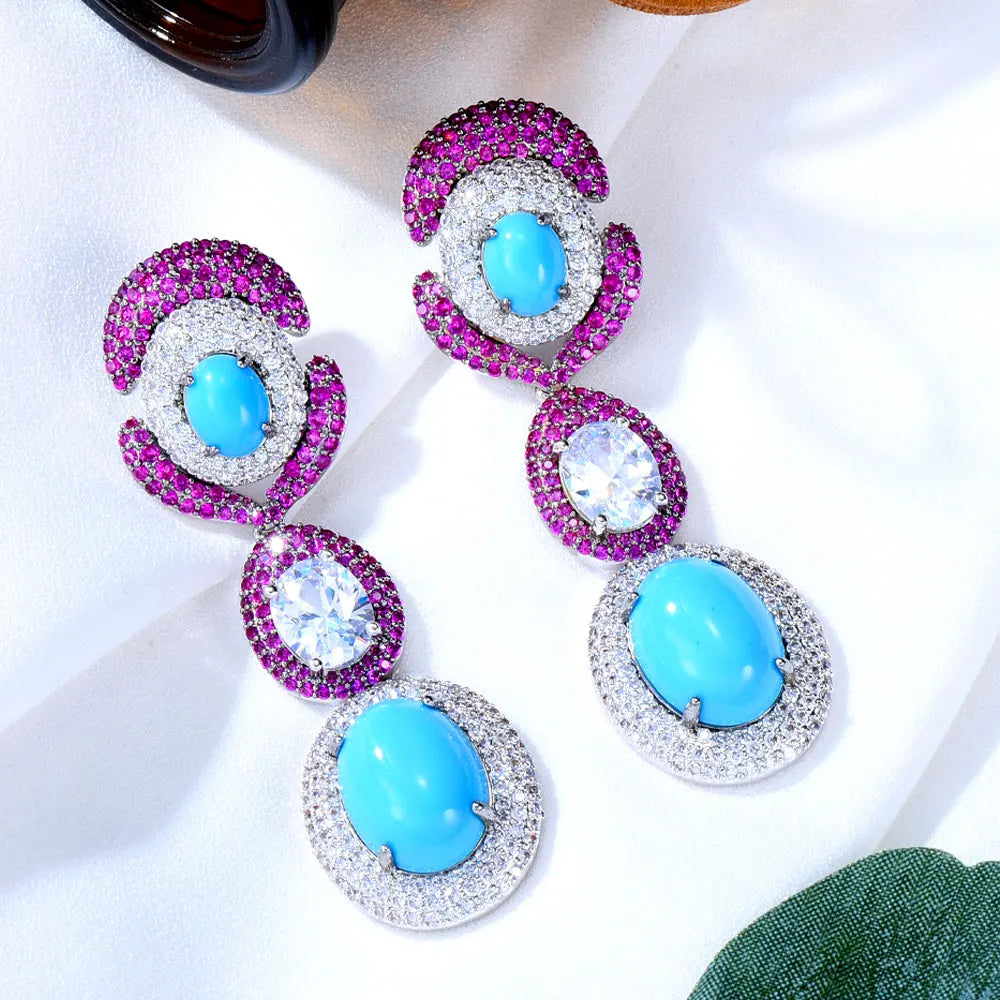 GODKI NEW Luxury Green Waterdrop African Earring For Women Wedding Party Indian Dubai Bridal Jewelry boucle d'oreille femme Gift