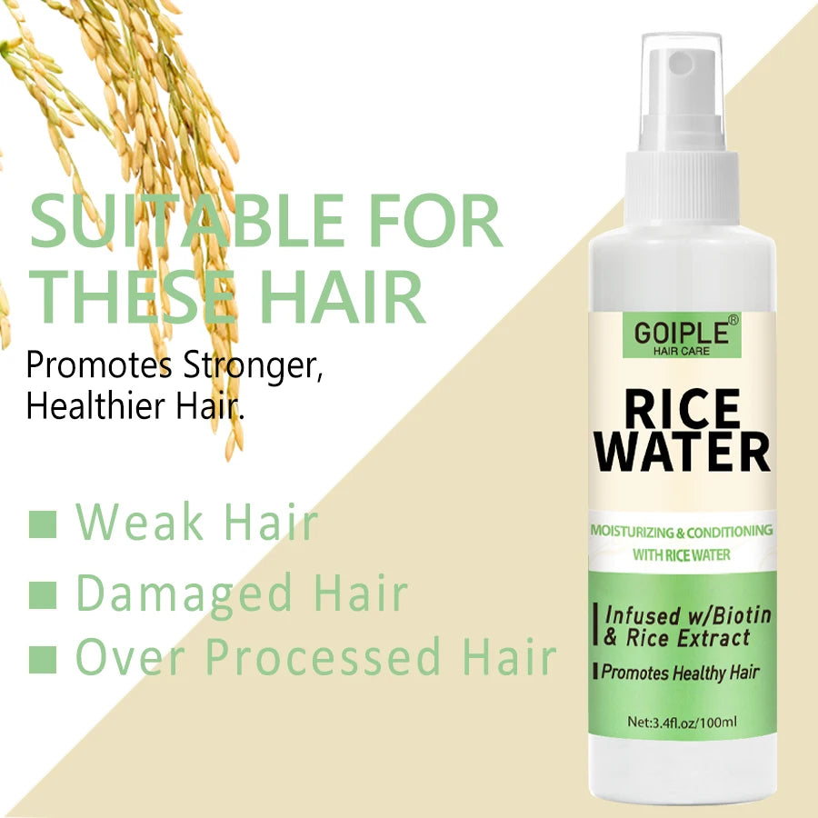 GOIPLE 100ml Rice Water Repair Dry Frizzy Damaged Refreshing Balance Scalp Nourish Roots Smooth Anti-loss Hair Growth Spray