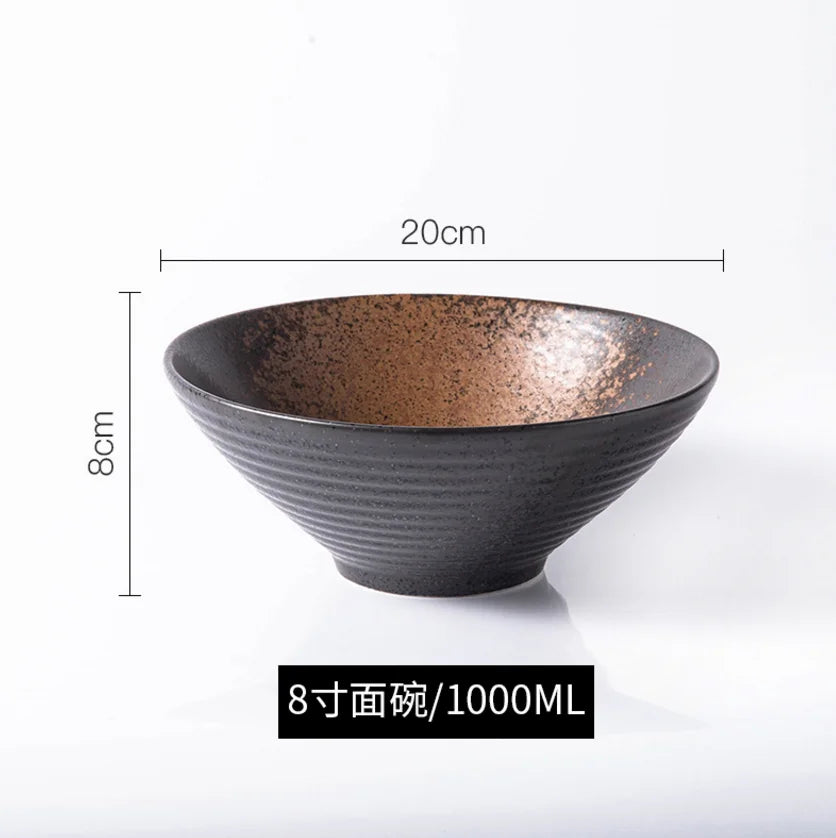 Porcelain Ramen Bowl Japanese Tableware — Deep Black | KIMLUD