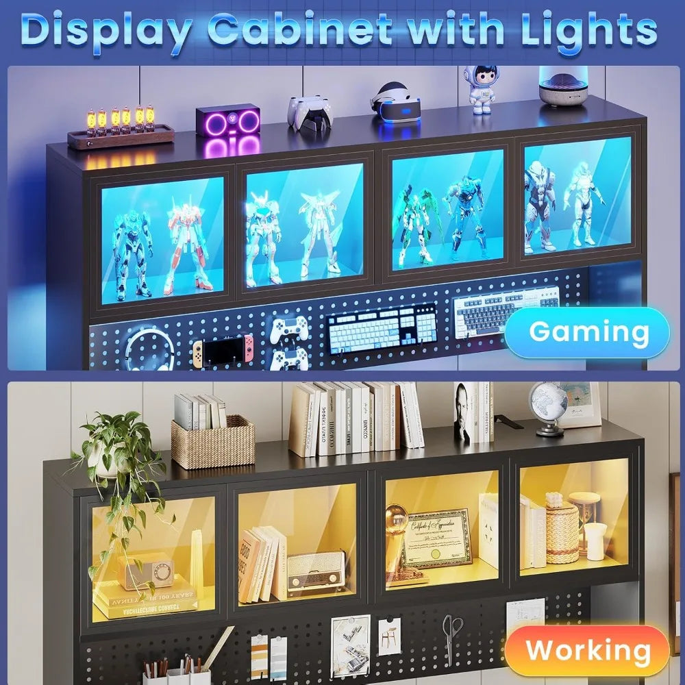 SEDETA 68.9 Standing L Shaped Gaming Desk, Office Computer Desk with Storage Hutch and Drawers, Stand Up Corner Desk with Pegboa