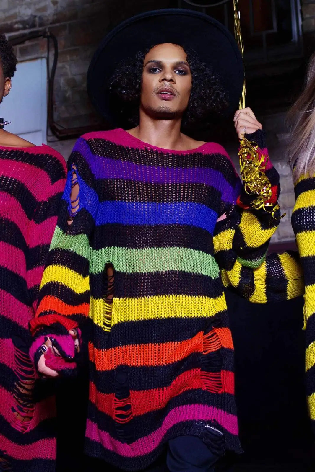 Sweater – Rainbow Gradient Stripes – Knit – Loose | KIMLUD