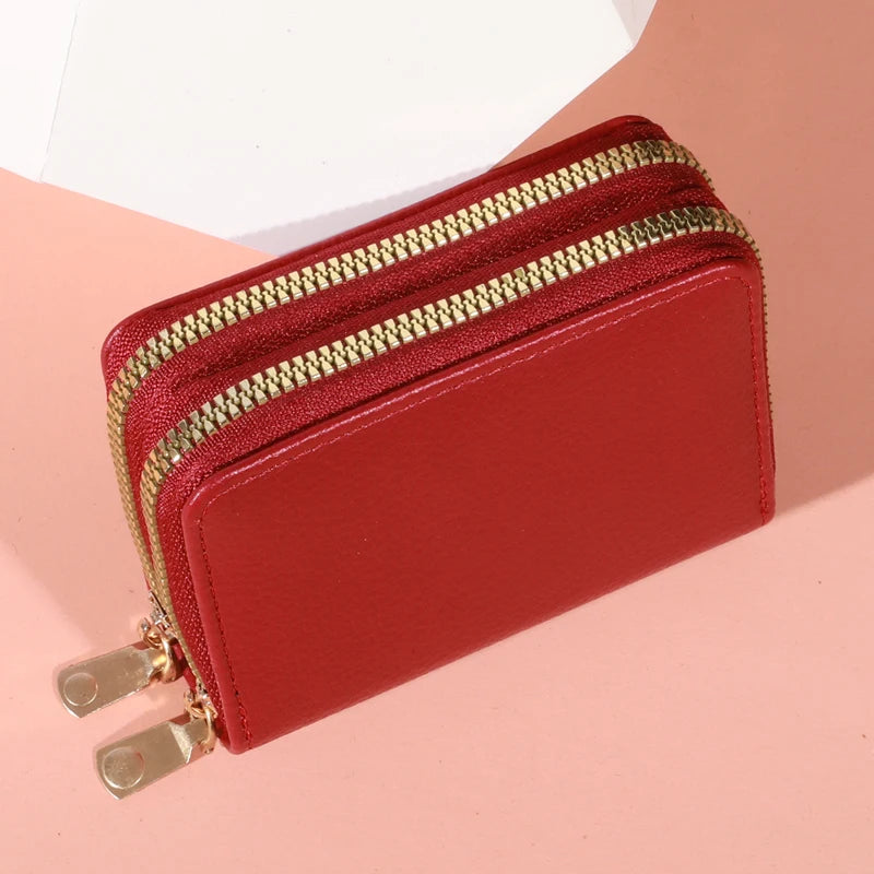 Zippered LycheePattern Coin Purse — Black | KIMLUD