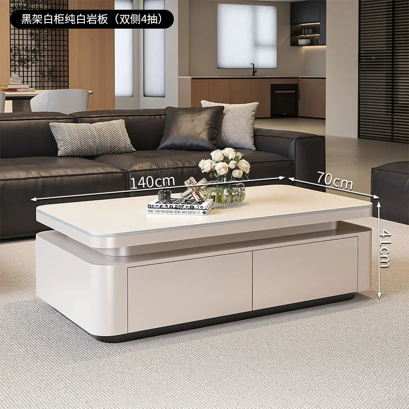 Minimalist Rock Slab Storage Coffee Table — Deep Graphite Black | KIMLUD