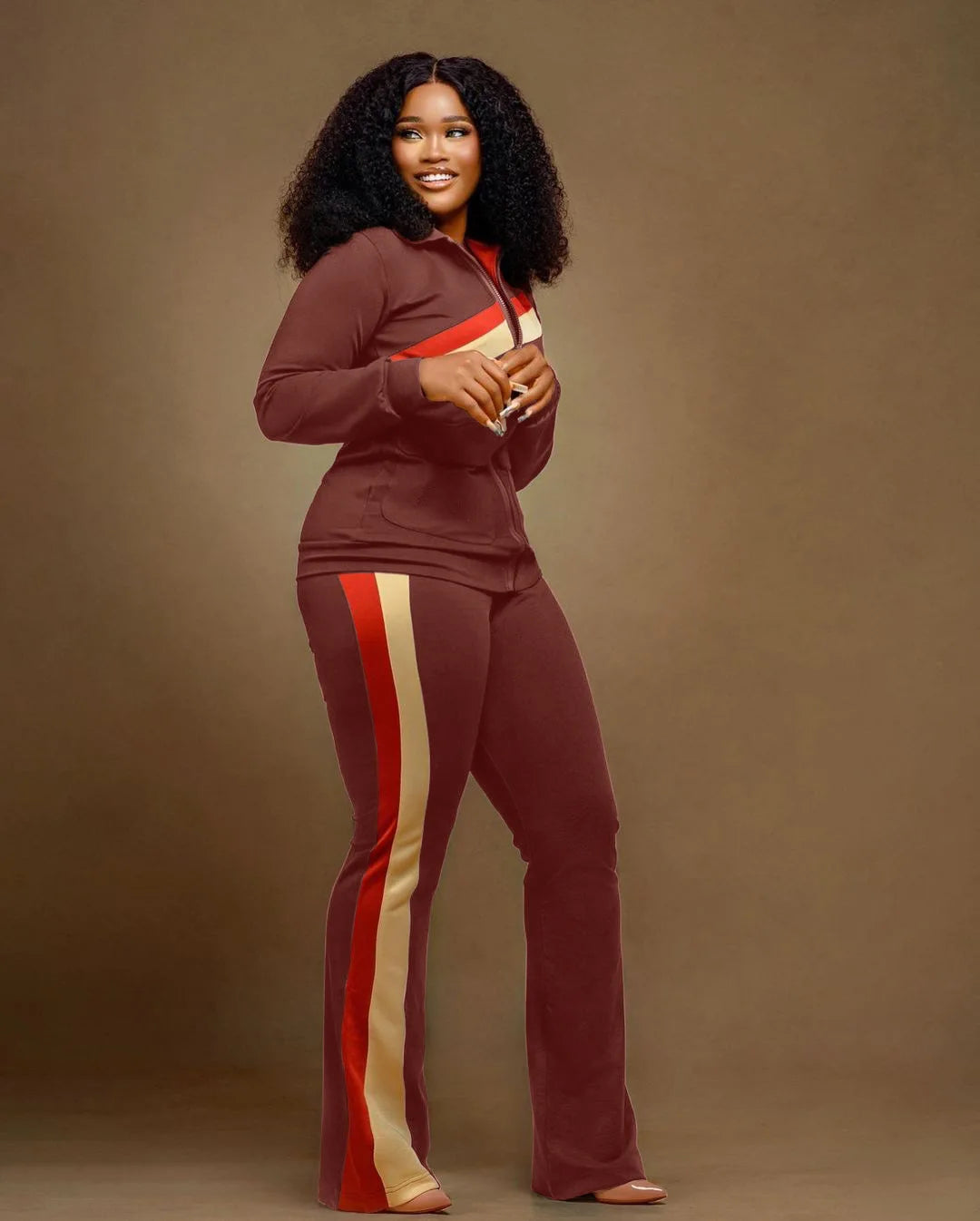 Women's Spor Two-ket Faion Set Long Sve Long Pants Winter Collection Adult Size Clothing Set with kets