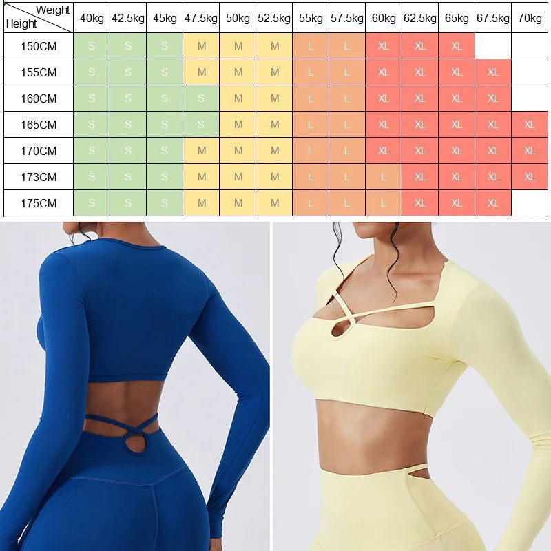 Nylon Elastane Long Sleeve Yoga Top Skin-Hugging — Blue | KIMLUD