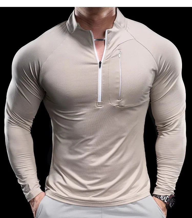 Technical Knit Long-Sleeve T-Shirt Quick-Dry — Sand Beige | KIMLUD