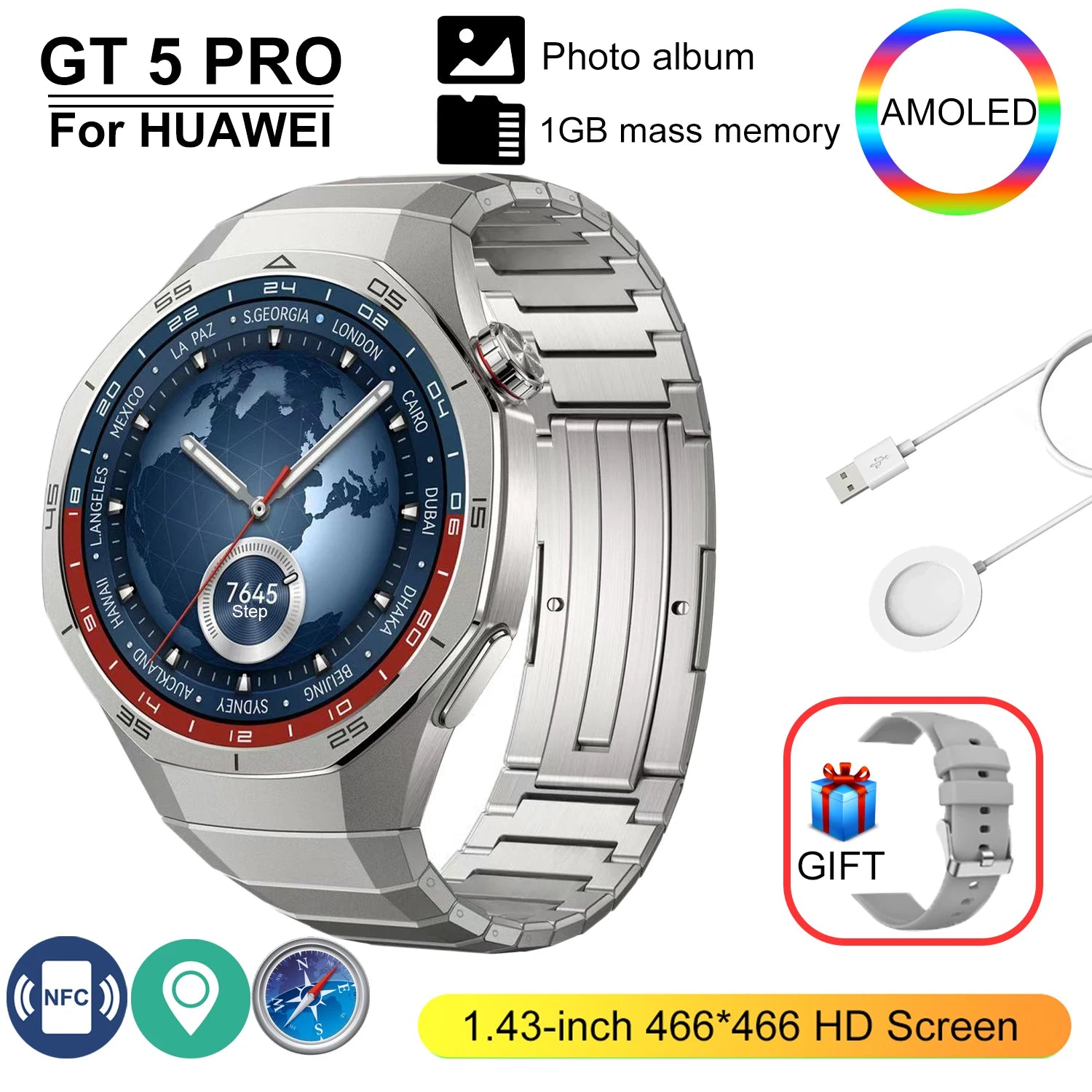 GT 5 Pro 2025 New SmartWatch Men 466*466 HD Screen 24h Blood Pressure Monitoring Men's Women NFC GPS Outdoor Sports Smartwatch