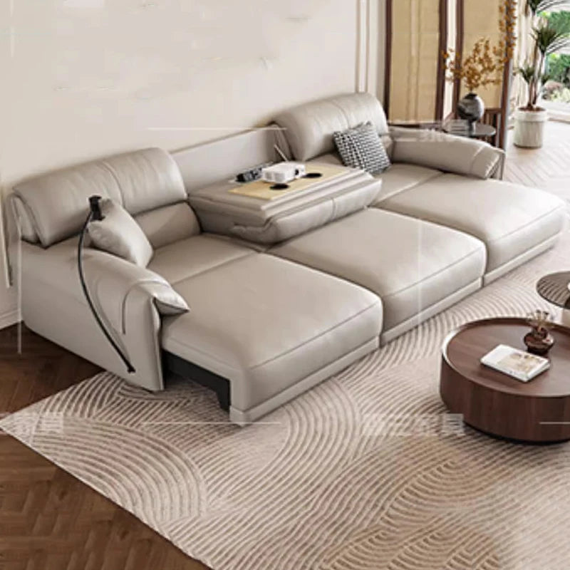 Leather-Like Modular Sofa L-Shaped Folding Recliner — Chestnut Brown | KIMLUD