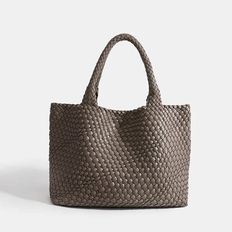 Neoprene Striped Tote Bag Hasp Closure — Black And White | KIMLUD