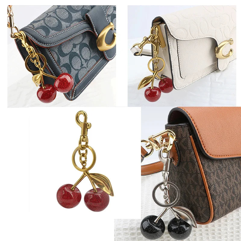 Crystal Cherry Bag Charm Keychain With Faceted Crystals And Platinum-Tone Metal — Cherry Red | KIMLUD