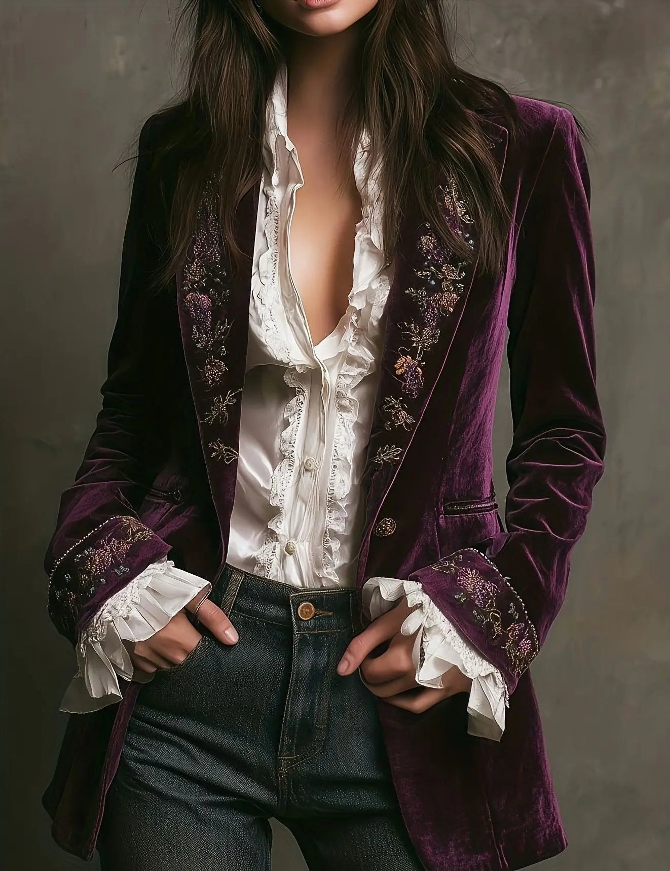 Long Sleeve Women's Outercoat Causal Autumn Winter Elegant Patchwork Velvet Slim Coat Vintage Pattern Print Cardigan Jackets