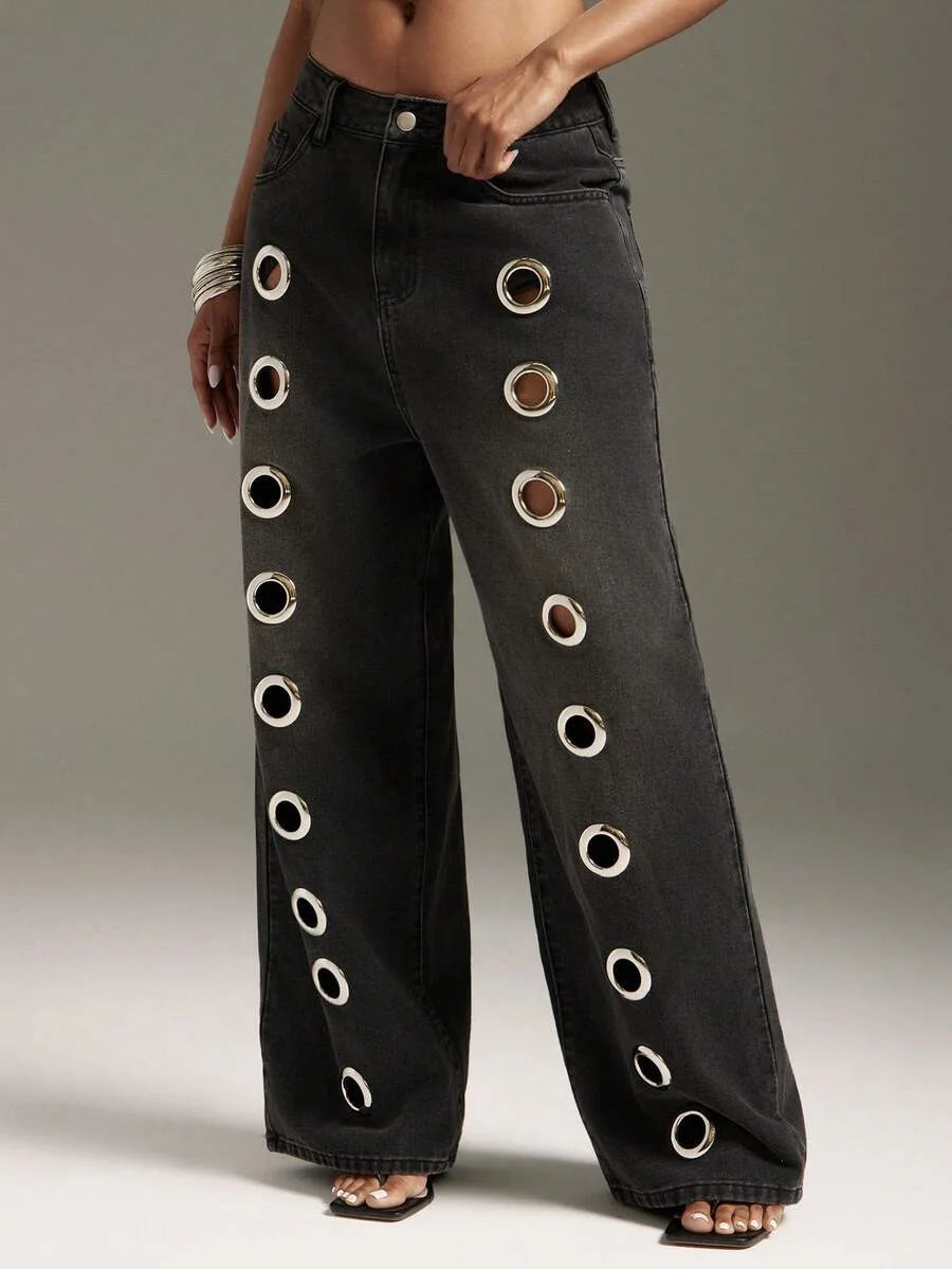 Hollow Out Rings Openwork Design — Washed Denim | KIMLUD
