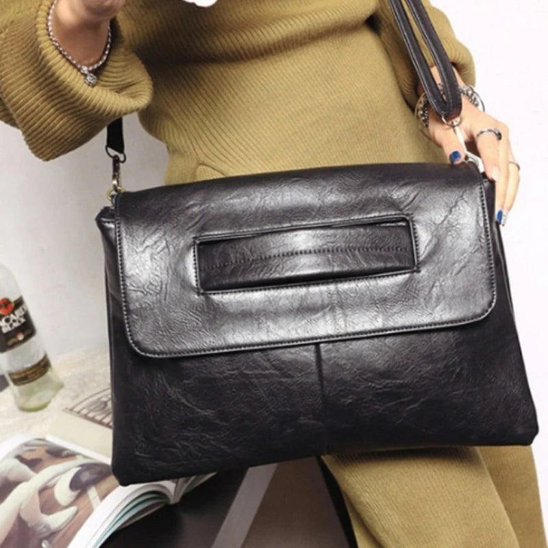 PU Leather Envelope Crossbody Clutch — Black | KIMLUD