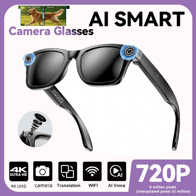 Smart Sunglasses With Camera AI Translation — Black | KIMLUD