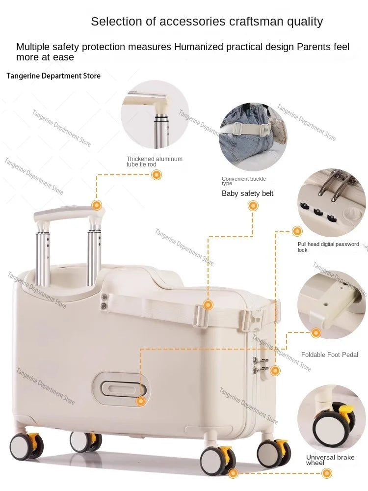 18 inch New Suitcase with Seat for Children Small Luggage Lightweight Boardable PC Suitcase Foldable Pedal Girls and Boys