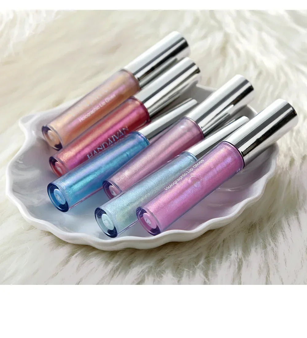 6 Colors Laser Holographic Lip Gloss Liquid Lipstick Mermaid Pigment Longlasting Glitter Lipgloss Waterproof Metallic Lip Makeup