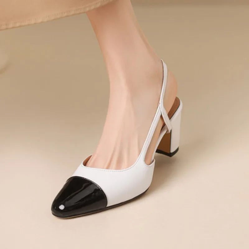 Big Size 45 Women Slingbacks Shoes High Heels Thick High Heel Leather Mixed Colors Pumps Ladies
