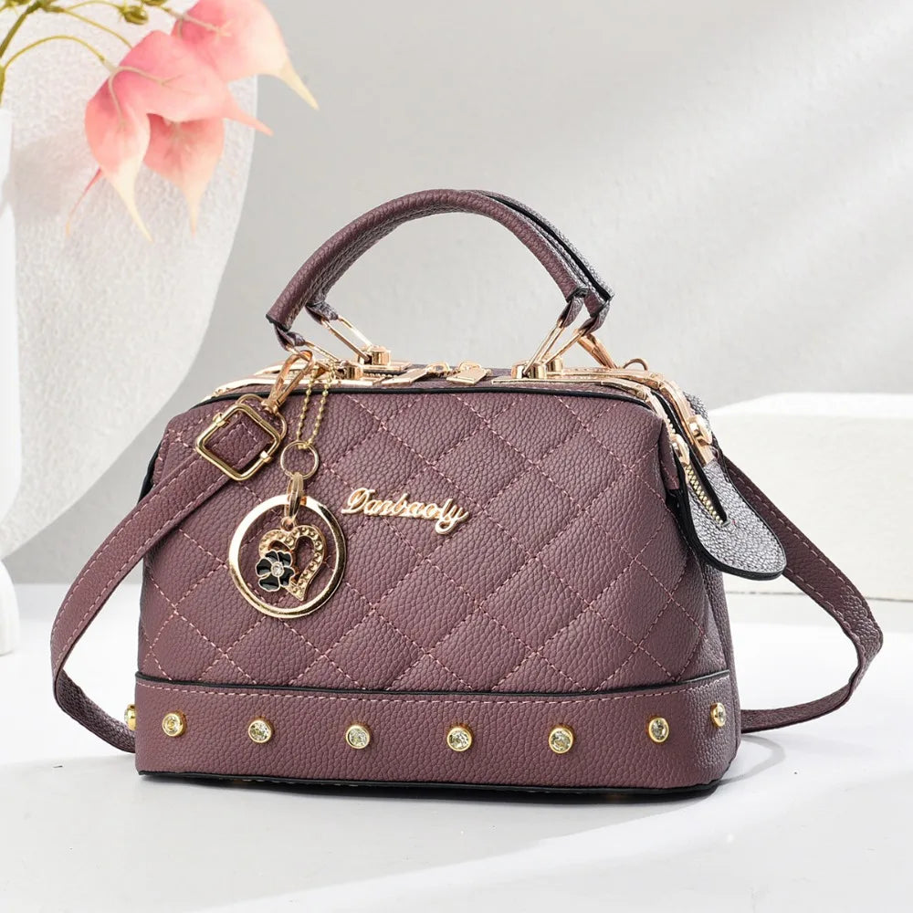 PU Leather Square Bag Rivet Crossbody — Black | KIMLUD