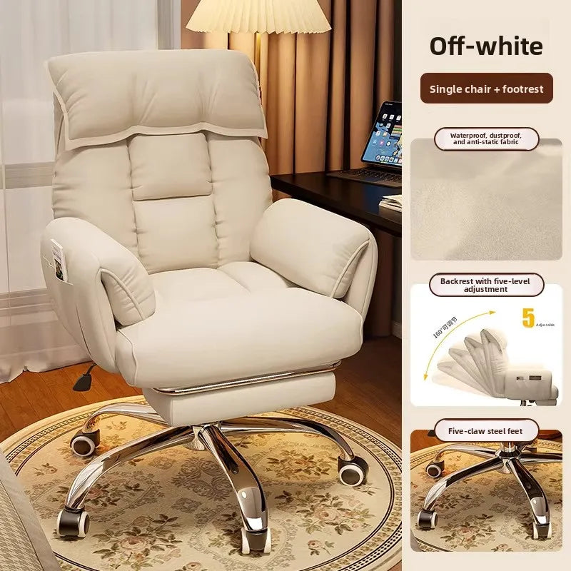 Ergonomic Desk Chair With Recliner And Lounge — Cream Ivory | KIMLUD
