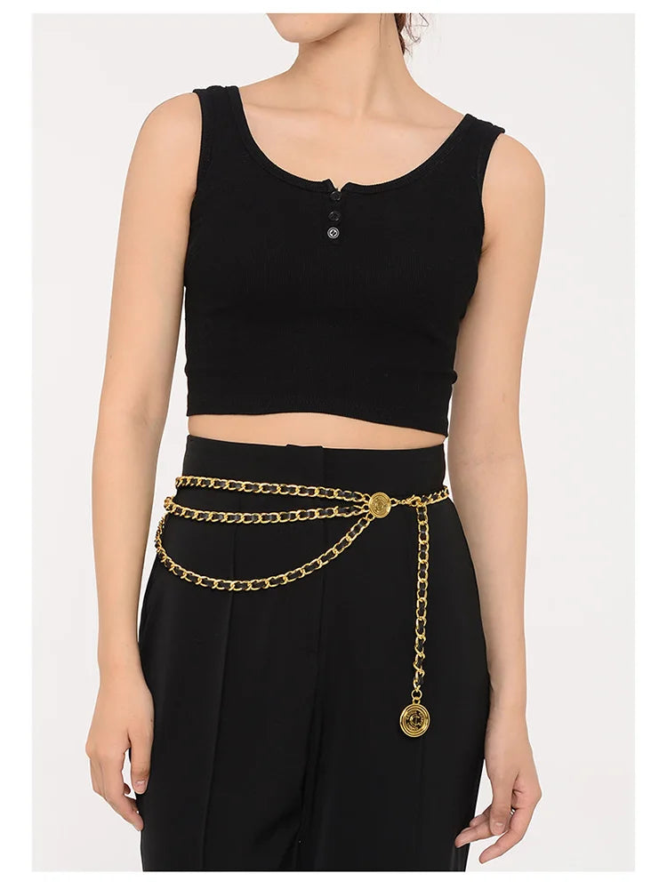 Metal Tassel Chain Waist Belt Retro Pendant Decoration — Gold-Tone | KIMLUD
