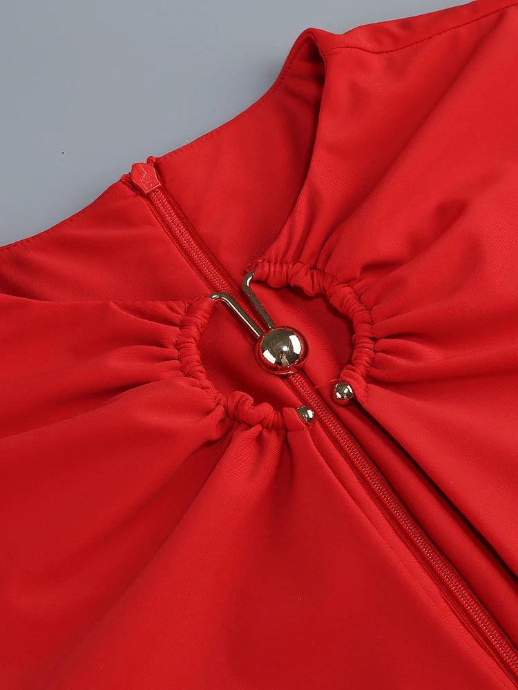 Mini Dress – Ruched Bodycon Silhouette – Red Polyester | KIMLUD