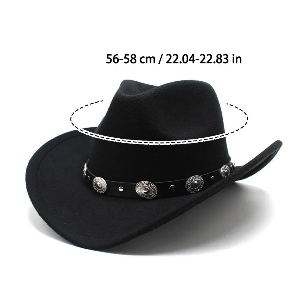 Felt Cowboy Hat With Wide-Brim Western — Black | KIMLUD