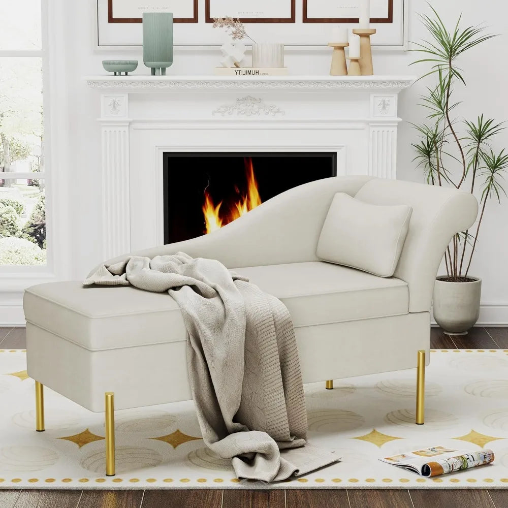 Velvet Chaise Lounge with Storage, Modern Upholstered Tufted Chaise Lounge Chair Indoor Sofa Recliner Couch for Bedroom Office
