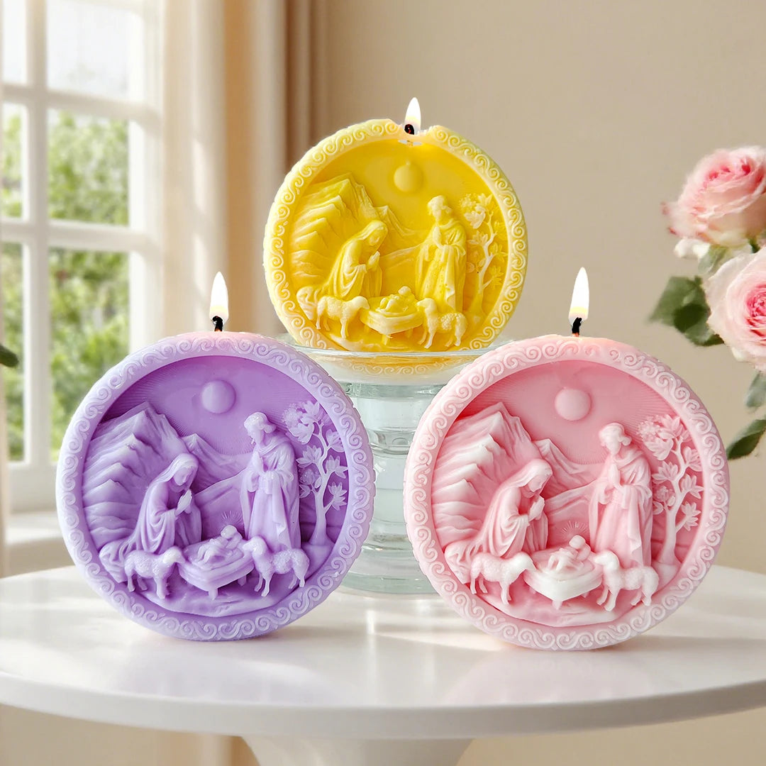 KIMLUD, DIY Jesus Family Aroma Candle Silicone Mold Handmade Soap Plaster Epoxy Ornament Mold Chocolate Biscuit Baking Mould, KIMLUD Womens Clothes