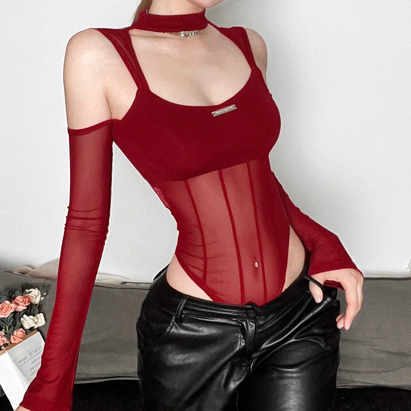 Mesh Bodysuit Hollow-Out See-Through — Black | KIMLUD