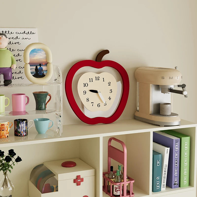 Nordic Wood Wall Clock Sculptural Clock, Ivory Dial — Red | KIMLUD