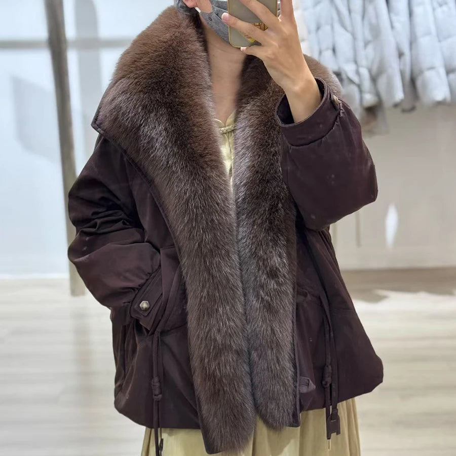 Down Jacket – Shawl Collar Real Fox Fur – Puffer | KIMLUD