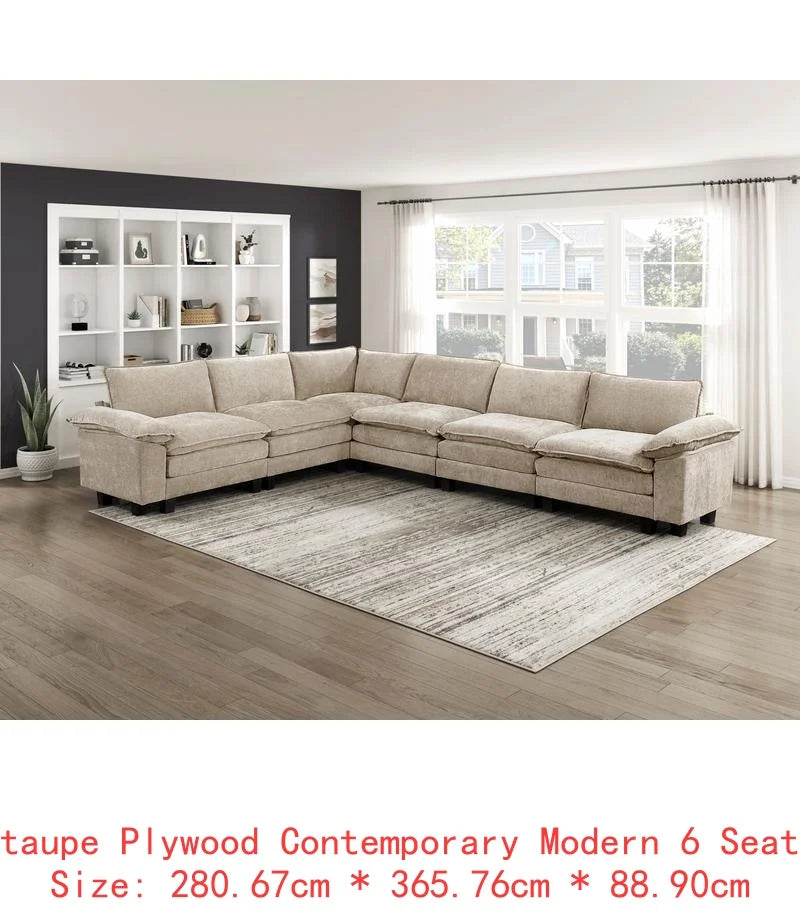 Chenille Sectional Sofa Set 6-Piece Modular Luxe Soft — Light Dove-Gray | KIMLUD
