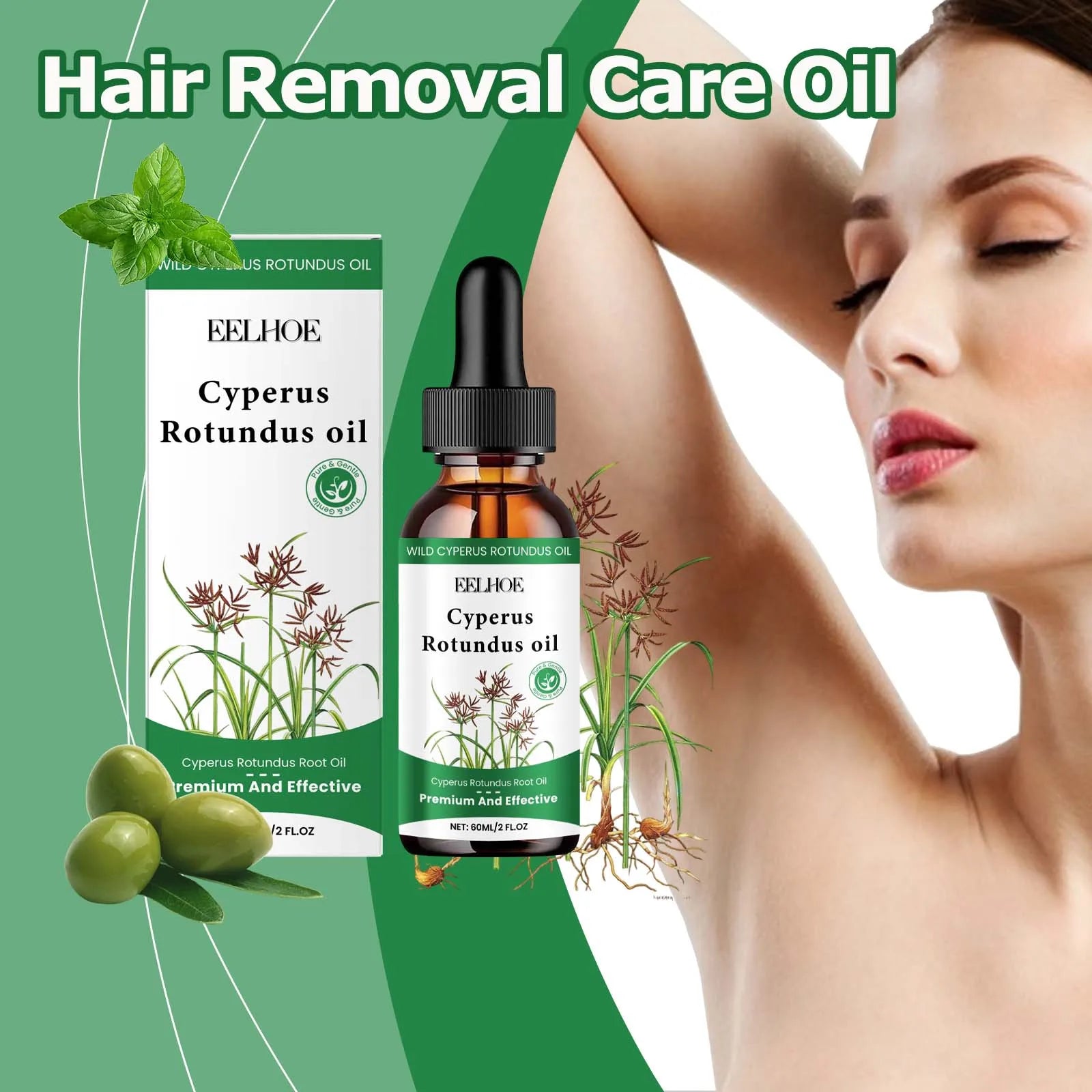 Cyperus Rotundus Oil Hair Removal Oil 60ml — Green | KIMLUD