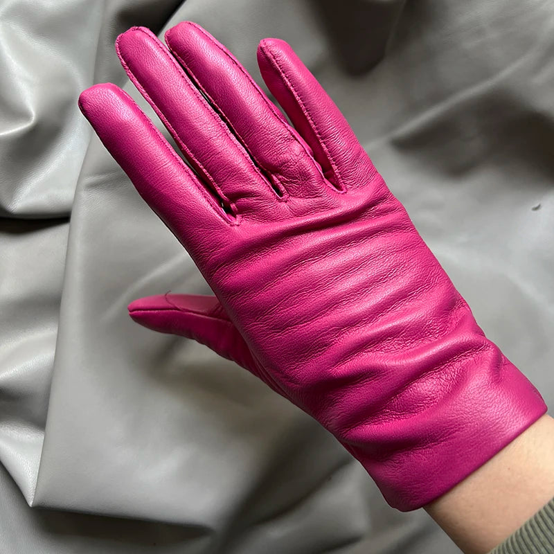 Leather Gloves Genuine Lambskin Short Black | KIMLUD